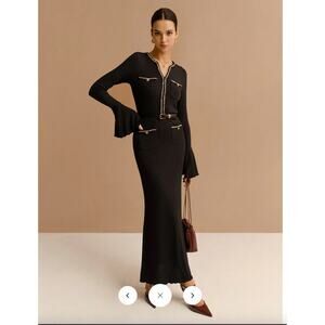 Commense Elegant Contrast Binding Ruffle Slim Dress Without Belt